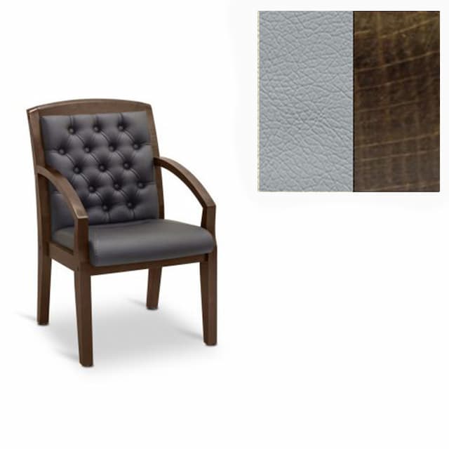 Кресло посетителя Юнитекс Граф+с утяжкой экокожа премиум светло-серая CN1132/дерево-тёмный орех аида