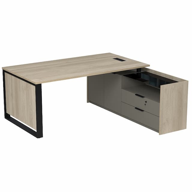 Стол рабочий с лючком на опорной двусоставной тумбе Алсав MAGNETIC 15СОЛД.1810 (1860х1768х750) okwood/terra